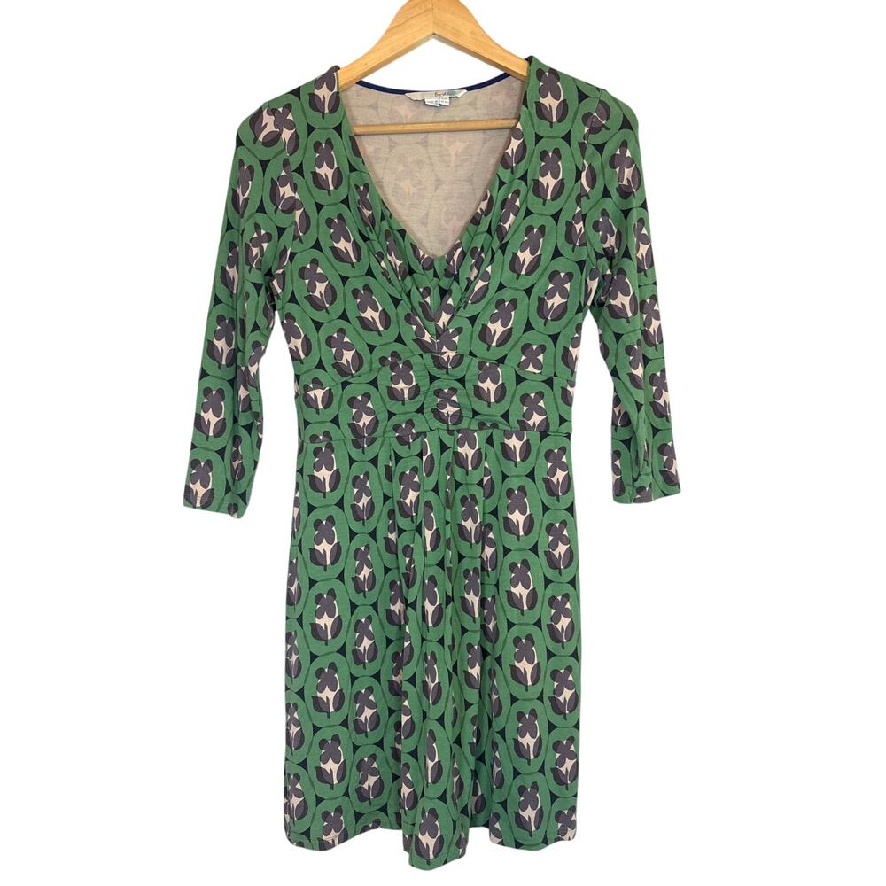 Boden Sabina Jersey Tunic Dress Womens 6 Green Gray Geometric Abstract Print